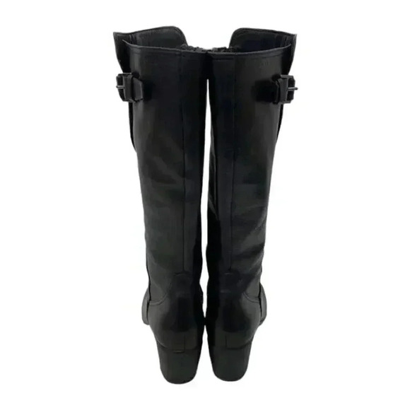 Ecco Knee High Tall Riding Boots Size 4 Block Heels Leather Buckle Side Zip - Picture 7 of 12